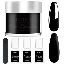 EODCI Black Nail Starter Dip Powder Kit, 1OZ Nail Dip Powder With Base & Top Coat/Activator Dip Nail Art French Manicure Nail Starter & Professional Home DIY Salon Use