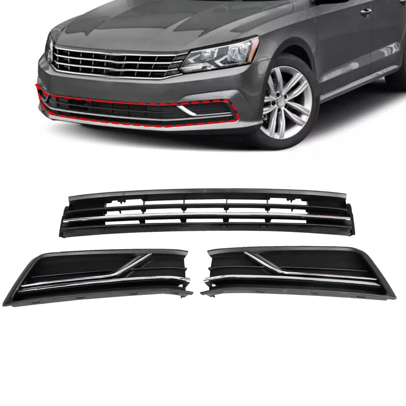 Sekeseauto 3PCS Front Bumper Lower Grille & Front Grill Fog