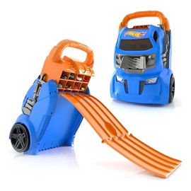 Hot Wheels Lanzador Porttil 20 Carritos 164 con Pistas de 4 Carriles - Transportable - Edad 3 aos - Original Mattel - HWCC14 - (No Incluye carritos)  