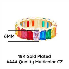 AFFY Eternity Rainbow Ring - 18K Yellow Gold Plated, Emerald-Cut Multi Color AAA Created-Gemstone Rainbow Ring, Stackable Wedding Band for Women (Size 6)