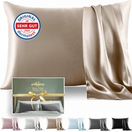 Welldora 100% Silk Cushion Cover, 40 x 80 cm, High Weight: 22 Momme, Ideal for Skin and Hair, Highest Grade 6A & YKK, Strictly Certified in Switzerland, Oeko-Tex* Silk Pillowcase, Beige Gold