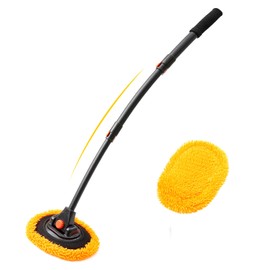 15°Curved Car Wash Brush with Long Handle,43 inch extendable car wash mop with Aluminum Alloy Rod,Microfiber Fiber Sponge pad Brush Head for Cleaning car Truck SUV,car Brush Not Hurt Paint