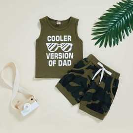 Sinhoon Baby Boy Shorts Clothes Toddler Cooler Version of Dad Print Vest Tops Camouflage Pants Summer Outfit 2Pcs Set(Army green,2-3 T)