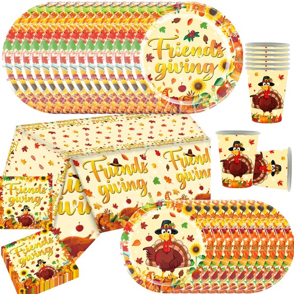 Friendsgiving Party Tableware Sets,Happy Friendsgiving Party Supplies Paper Plates and