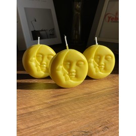 Sun and Moon Shaped Decor Candles - 3 Pcs Aesthetic Decorative Soy Scented Candle -Yoga Birthday Christmas Home Decor Gift Candle -Bubble Cube Soy Wax Candles-Pillar Bust Jar Candle(3 Pcs Yellow)