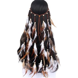 CATOR Feather Headdress Boho Hippie Headband, Indian Jewellery for Viking Women, Boho Headband with Feathers, Tribal Headpiece in Native American Style