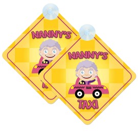 Nannys Taxi Baby on Board Style Joke Sign for Car Twin Pack 2pcs Kids Safety Warning Car Signs