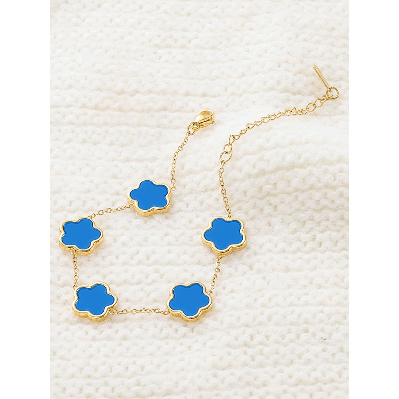 14K Gold Dainty Four Leaf Clover Bracelets for Women Lucky