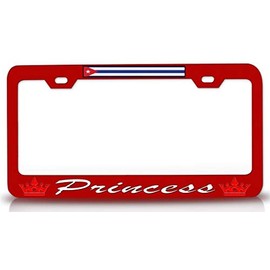 Custom Brother - Cuban Princess Flag Crown Metal Car SUV Truck License Plate Frame Red k11