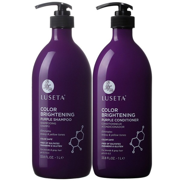 L LUSETA Color Brightening Purple Shampoo and Conditioner Set for