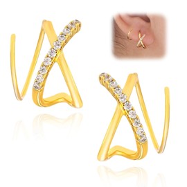 Gold Earrings for Women, Trendy Gold Stud Earrings Hypoallergenic Cubic Zirconia Diamond Earring for Women Gifts Minimalist Simple Dainty Earrings Jewelry (C)