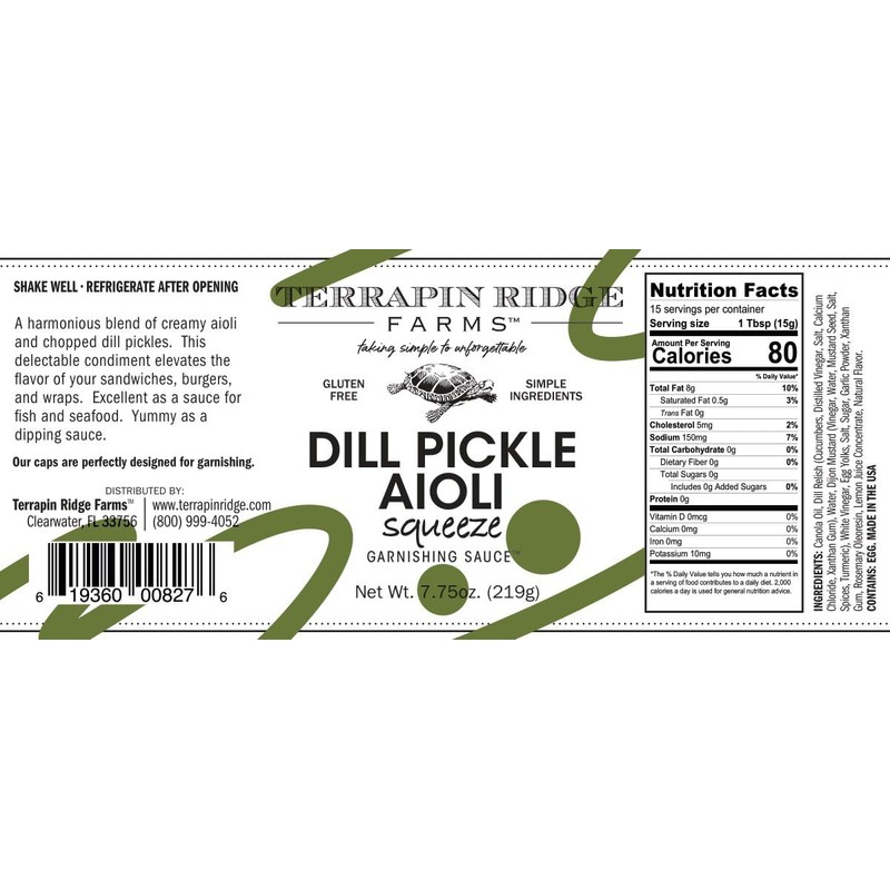 Terrapin Ridge Farms Dill Pickle Aioli – One 7.75 Ounce