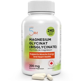 Live 5AM Magnesium Bisglycinate (Glycinate) 200mg | 240 vcaps, High Absorption Magnesium Glycinate, 200mg Elemental Magnesium from 1000mg Magnesium Glycinate Blend, Supports Bone Health, Muscle Function & Relaxation