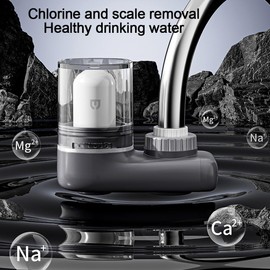 CLSSLVVBN Vertical Faucet Mount Water Filtration System Tap Water Treatment Filter with 2 Cartridges (Gray Transparent)