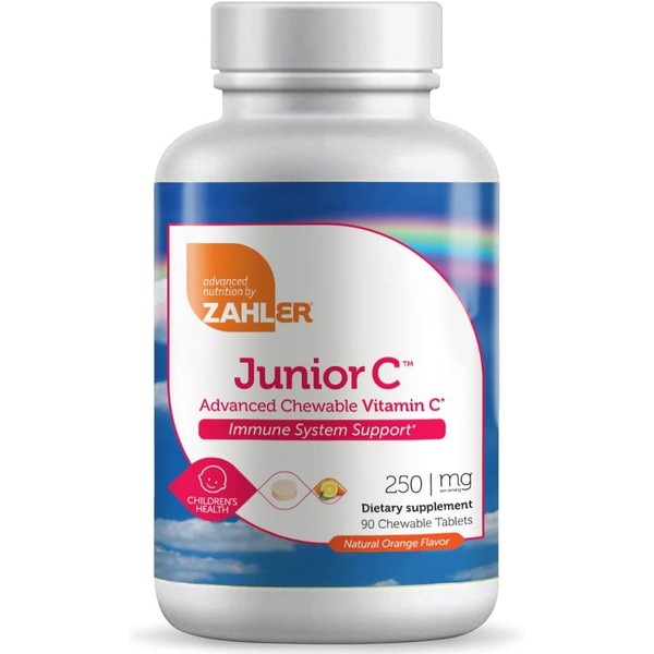 Zahler Junior C, Chewable Vitamin C, Great Tasting Vitamin C for Kids, Kids Vitamin C Immune System Support,Certified Kosher (90 Orange Chewable Tablets)