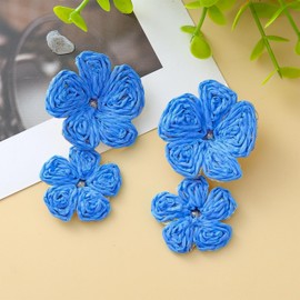 Raffia Earrings for Women Flower Drop Earrings Floral Boho Statement Dangle Spring Earring Trendy Cute Summer Jewelry for Women Trendy