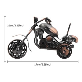 Creative Retro Motorcycle Model Statues, Three-Wheel Metal Moto Collection Shelf Iron Art Sculpture Modern Handcraft Home Office Decor Ornaments Gift for Kid Father Man Motorbike Lovers(Red Cooper)