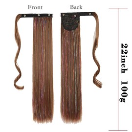 Straight Ponytail Extension, 22Inch Long Drawstring Straight Hair Extensions Natural Soft Synthetic Pony Tail Hairpiece for Women Girls (#12 Dark brown)