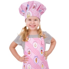 saerryor Apron and Chef Hat for Kids Adjustable Children's Apron with 2 Pockets for Kitchen Cooking Baking Painting Gardening,Cute Cartoon Gift for Boys Girls,L