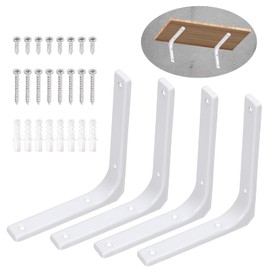 Swpeet 4 Pack 6"L x 5"H Iron Wall Shelf Bracket, Heavy Duty Shelf Support Bracket, Floating Shelf Bracket, Decorative Joint Angle L Steel Bracket Kit Contains 16/40MM Screws, Anchors for Home, White