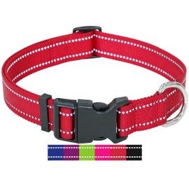 DEY - Premium Nylon Dog Collar, Reflective, Adjustable, for Small and Large Dogs, Many Colours and Sizes, Dog Collar, Cat Collar, Puppy Collar, Red, M