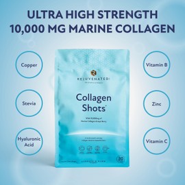 Rejuvenated Collagen Shots - 10,000 mg Marine Collagen Drink with Antioxidants, Vitamins & Hyaluronic Acid (30 Servings)
