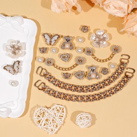 22 Pcs Shoe Charms Chain Accessories for Women Flower Pearl Clog DIY Shoe Decoration Charms Rhinestone Shoes Charms Bling Cute Decor for Party Birthday Favor
