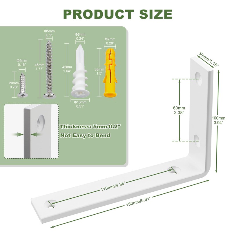 SAYAYO Heavy Duty Bracket White Shelf Bracket Heavy Duty 150