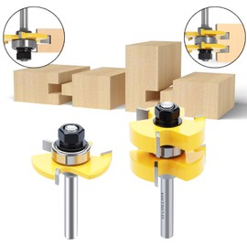 WOBLLMX 2 Pieces Groove and Tongue and Groove Set, 6 mm Shank, 3 Teeth, Adjustable T Shape Woodworking Milling Cutter Set, Router Bit Woodworking Milling Wood Cutter Tool