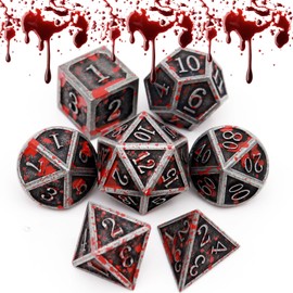 Haxtec Bloodstained Metal DND Dice Set D&D Metal Dice 7 Pieces Polyhedral RPG D&D Dice for Dungeons and Dragons Gifts TTRPG