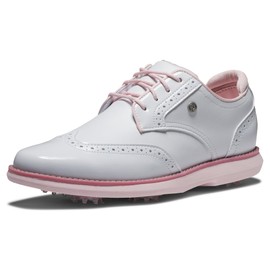 FootJoy Women's Traditions Shield Tip Golf Shoe, White/White/Pink, 8