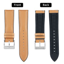 BINLUN Leather Watch Band Inner Rubber Breathable 0.5 - 0.9 inches (14 - 22 mm), Hybrid Quick Release Watch Strap, Smart Watch Strap, Unisex Use, 6 Colors Available, brown (light brown), 14 mm