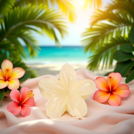 Creamy Yellow Hawaiian Flower Claw, Preppy Flower, Plumeria Clip, Hibiscus Claw for Women, Large Claws for Thick Hair, Hairs Accessories