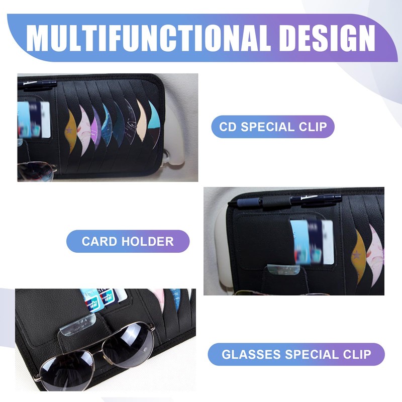 Yumfugu Pack-1 Car CD Holder, Universal Leather Sun Visor Organizer