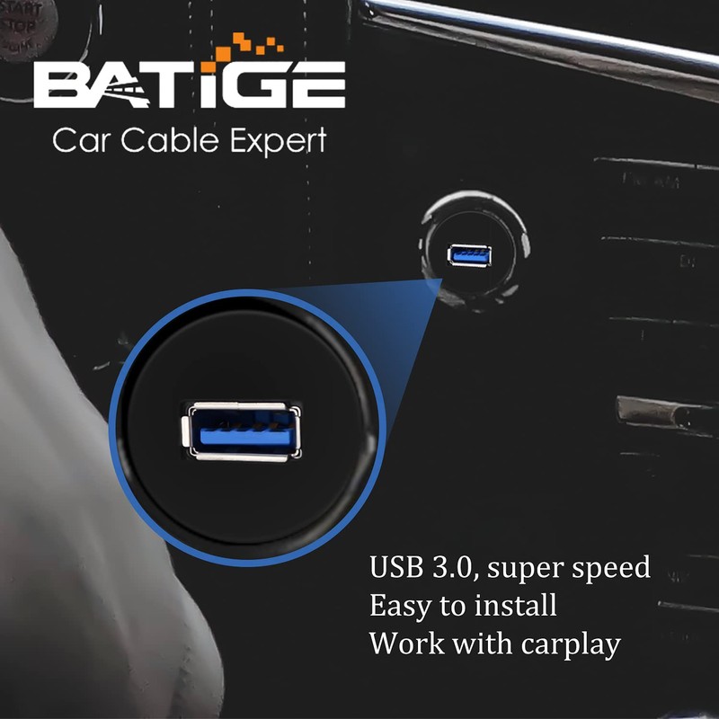 BATIGE Single Port USB 3.0 Male to Female AUX Car