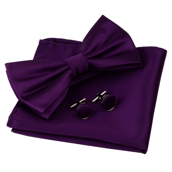 GUSLESON Mens Solid Purple Bow Tie Pre-tied Wedding Bowtie and