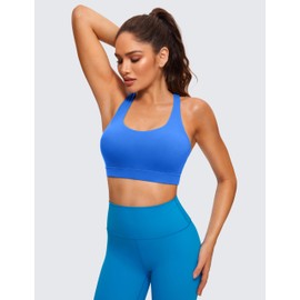 CRZ YOGA Women's Strappy Back Wirefree Padded Workout Yoga Sports Bra Sparkle Blue Large
