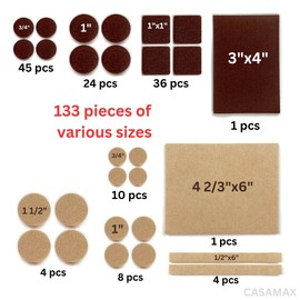 CASAMAX Premium Felt Furniture Pads – Ultimate Floor Protectors for Hardwood, Tile & Laminate – Keep Your Floors Scratch-Free! (Brown & Beige) (133)