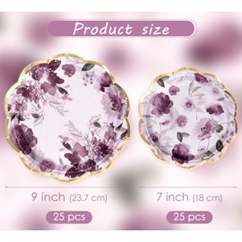 WRAPAHOLIC 50Pcs Floral Paper Plates - 9" and 7" Beautiful Purple Floral Disposable Plates Decorative Dinner Plates for Party Tableware Supplies Table Decor