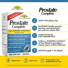 Real Health Prostate Complete - Prostate Supplements for Men, Prostate Health, Prostate Relief, Saw Palmetto for Men, One-per-Day Prostate Formula - 30 Count