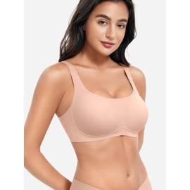 ZAAYO Women's Bra Without Underwire Full Cup Padded Bustier Seamless Push Up Square Neck Bra Strong Hold Padded Bralette T-Shirts Bra with Additional Bra Extension, Skin, S