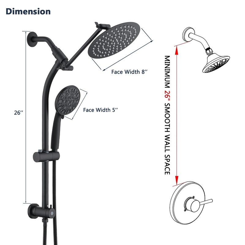 UCLIMAA Rainfall 8 Inch Round Shower Head with High Pressure
