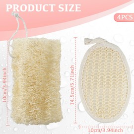 QIYUDA 4PCS Organic Loofah Sponge Set, 100% Natural Exfoliating Plant-Based Dye-Free Handcrafted Deep Clean Scratch-Free Egyptian Real Loofa