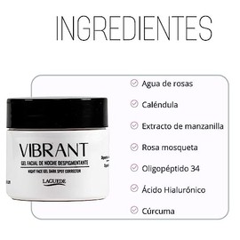 Gel Facial de Noche Despigmentante para Manchas, Regula Melanina | Con Ácido Hialurónico y Oligopéptido 34, Para Todo Tipo de Piel, 50 g, Vibrant by L