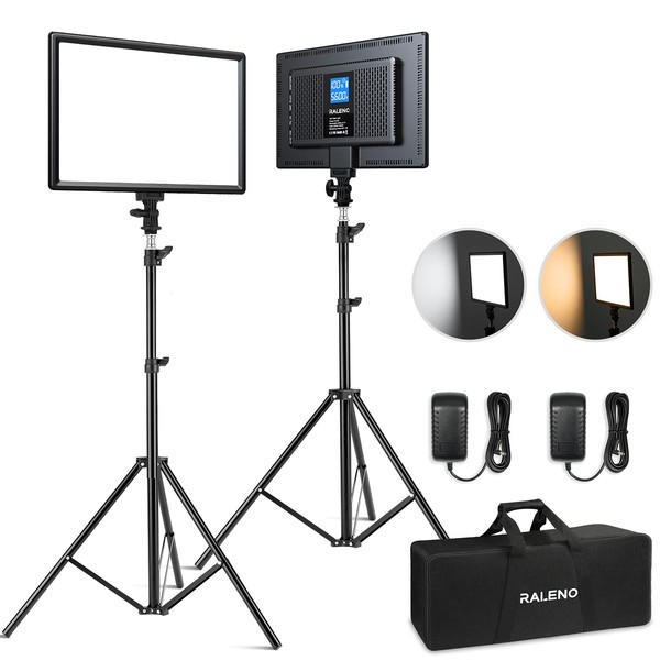 RALENO 2 Packs LED Video Light and 75inches Stand Lighting Kit, CRI 95+ Photography Lighting with 8000mAh Built-in Battery & LCD Display, Studio Lights for TikTok, YouTube, Live Streaming, Videography