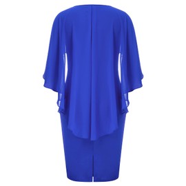 Hanna Nikole Women's Elegant Batwing Sleeves Cocktail Party Pencil Dress with Chiffon Capelet Large Royal Blue