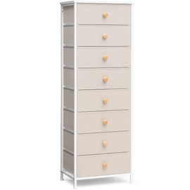 Crestlive Products Tall Dresser, 8-Drawer Fabirc Storage Tower, Chests of Drawers - Vertical Organizer Unit for Bedroom, Hallway, Entryway, Nursery, Closets - Steel Frame, Wood Top & Handles (Beige)