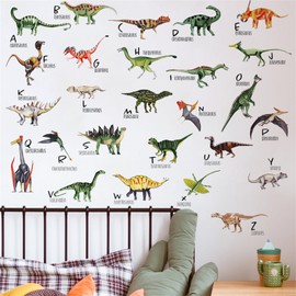 HOTIYOK 26 Pcs Dinosaur Wall Stickers Stylish Cartoon Prehistoric Animals Dinosaur Paradise Dinosaur Name Alphabet Wall Paper Art DIY Wallpaper Wall Stickers Removable Boys Girls Bedroom Kids Room