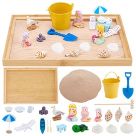 WEBEEDY Miniature Beach Zen Garden Kit Desktop Japanese Zen Sand Garden Box Decor Set for Office Home Table,Summer Beach Sand Tray Kit for Adult Meditation and Relaxation Decoration Gift,28x19cm