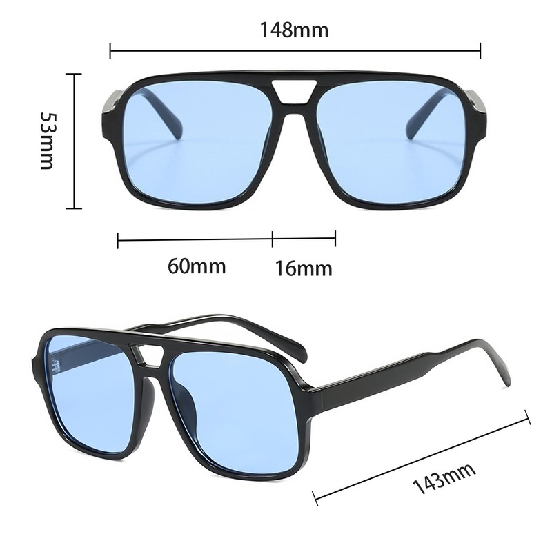 RUNHUIS Vintage 70s Sunglasses Women Men Retro Large Square Frame